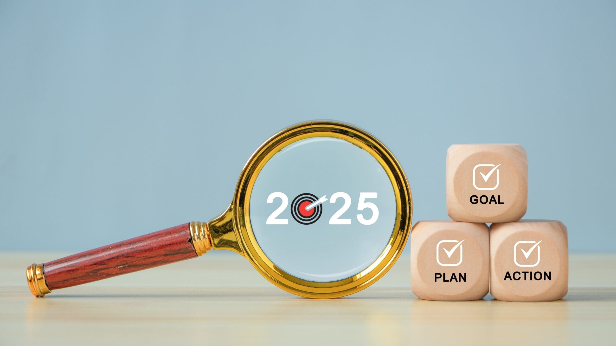 2025,New,Year,Goal,Plan,Action,With,Target,Icons.,Magnifying