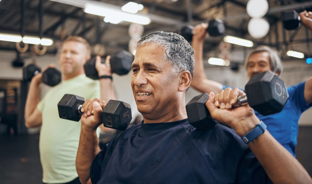 Training,,Group,And,Senior,Men,Exercise,Together,At,The,Gym